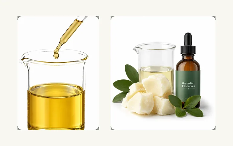 Cosmetic oil and tallow raw material arranged for formulation and stability evaluation