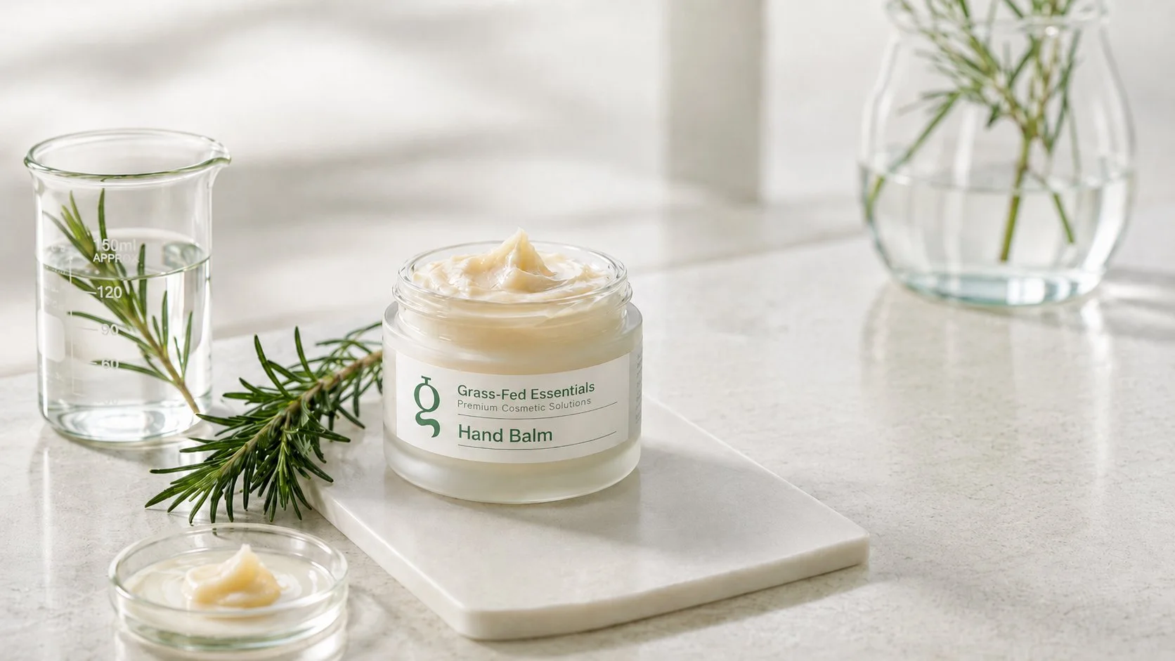 Tallow hand balm jar with rosemary
